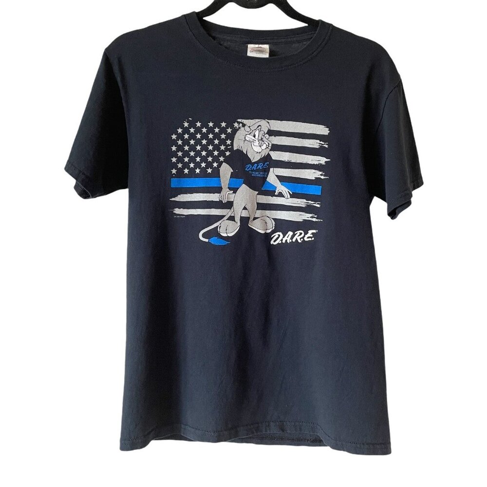 D.A.R.E Graduate Lion T Shirt Black American Flag Vintage Dare Size‎ Small